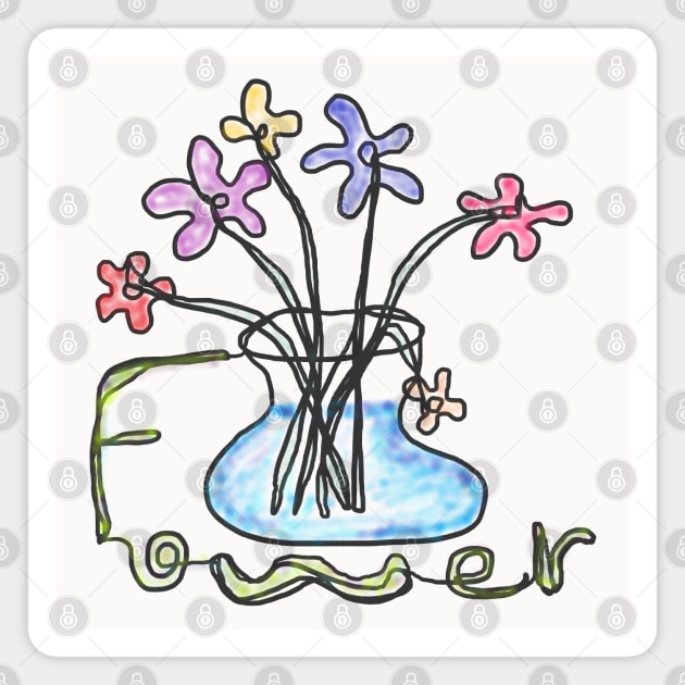 flowers, one line drawing Magnet by zzzozzo